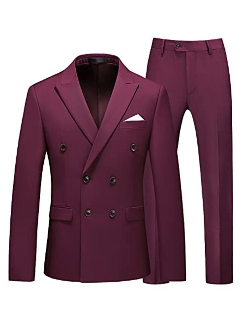 UNINUKOO Mens Slim Fit Suit Double Breasted 2 Piece Wedding Party Dress Formal Suits