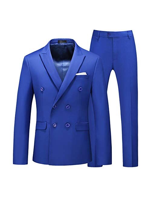 UNINUKOO Mens Slim Fit Suit Double Breasted 2 Piece Wedding Party Dress Formal Suits