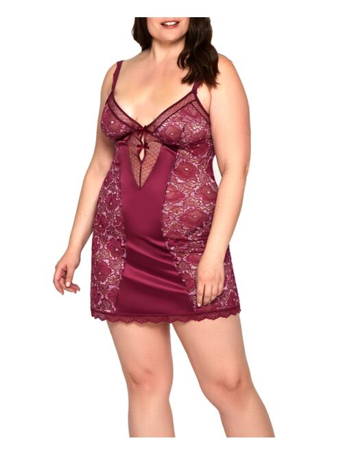 iCollection Plus Size Bridget Satin and Floral Mesh Chemise