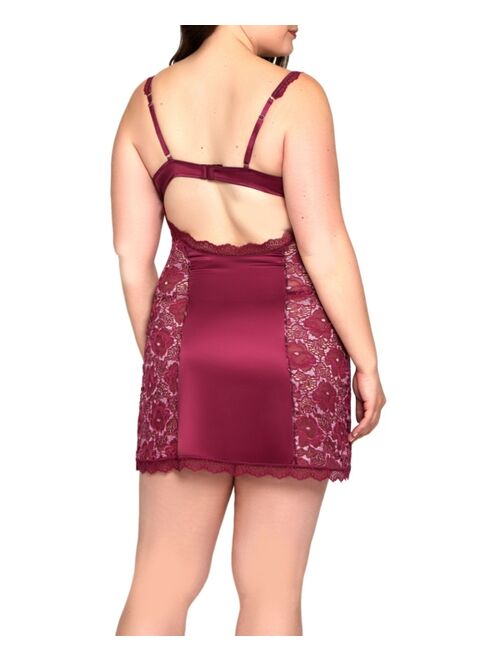 iCollection Plus Size Bridget Satin and Floral Mesh Chemise