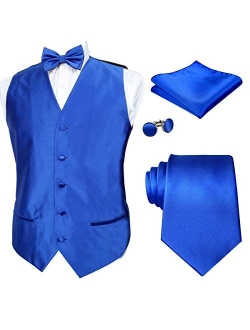 Alizeal Mens Classic 5 Pcs Solid Color Satin Suit Vest Set