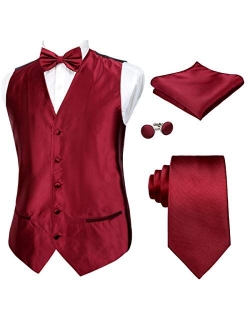 Alizeal Mens Classic 5 Pcs Solid Color Satin Suit Vest Set