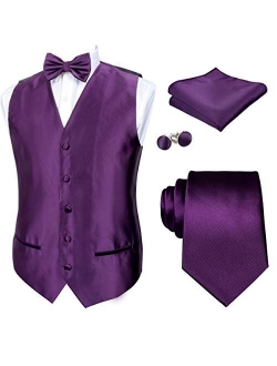 Alizeal Mens Classic 5 Pcs Solid Color Satin Suit Vest Set