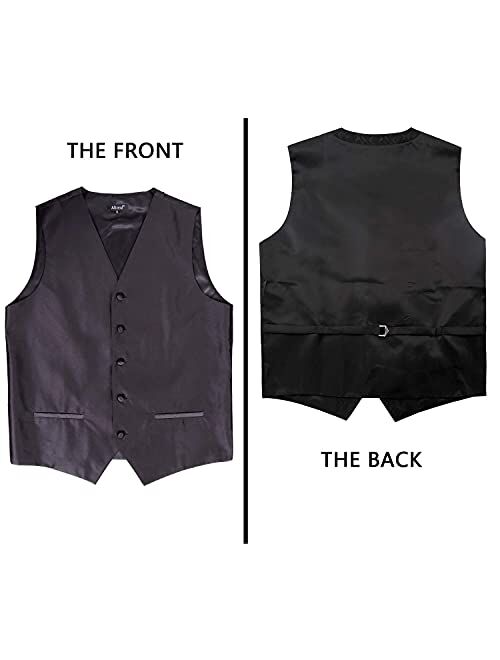 Alizeal Mens Classic 5 Pcs Solid Color Satin Suit Vest Set