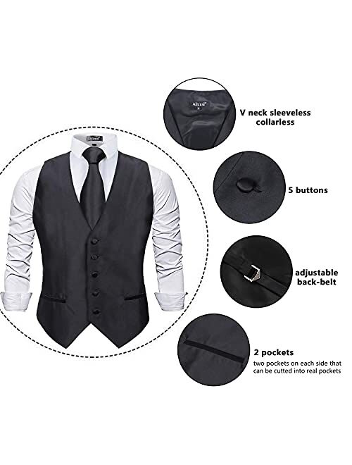 Alizeal Mens Classic 5 Pcs Solid Color Satin Suit Vest Set