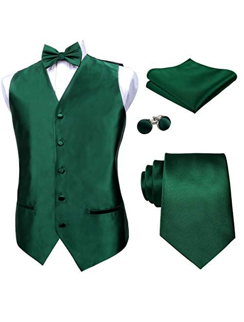 Alizeal Mens Classic 5 Pcs Solid Color Satin Suit Vest Set