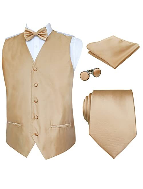 Alizeal Mens Classic 5 Pcs Solid Color Satin Suit Vest Set