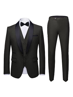 Unknown MY'S Mens 3-Piece Suit Shawl Lapel One Button Tuxedo Slim Fit Premium Dinner Jacket Vest Pants & Tie Set