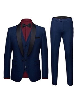 Unknown MY'S Mens 3-Piece Suit Shawl Lapel One Button Tuxedo Slim Fit Premium Dinner Jacket Vest Pants & Tie Set