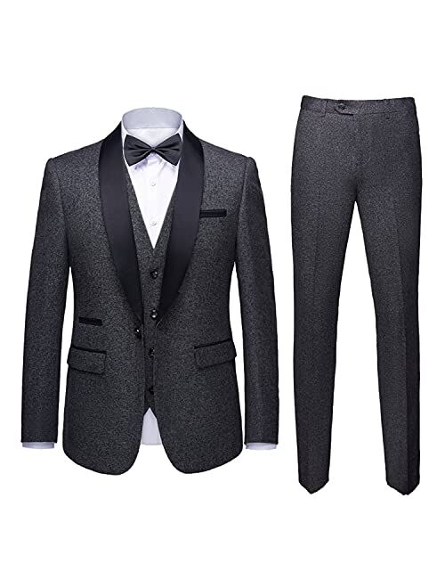 Unknown MY'S Mens 3-Piece Suit Shawl Lapel One Button Tuxedo Slim Fit Premium Dinner Jacket Vest Pants & Tie Set