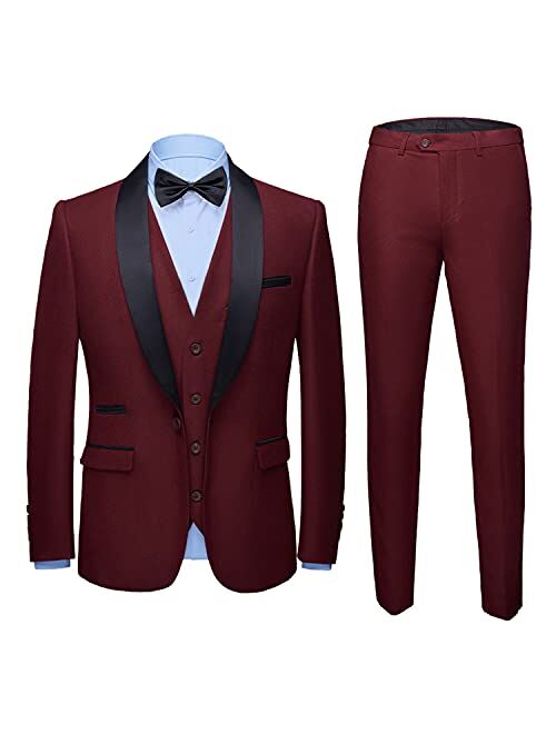 Unknown MY'S Mens 3-Piece Suit Shawl Lapel One Button Tuxedo Slim Fit Premium Dinner Jacket Vest Pants & Tie Set