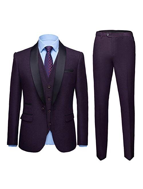 Unknown MY'S Mens 3-Piece Suit Shawl Lapel One Button Tuxedo Slim Fit Premium Dinner Jacket Vest Pants & Tie Set