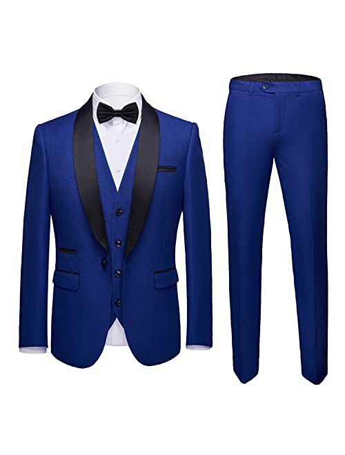 Unknown MY'S Mens 3-Piece Suit Shawl Lapel One Button Tuxedo Slim Fit Premium Dinner Jacket Vest Pants & Tie Set