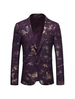 YFFUSHI Mens Dress Floral Suit Slim Fit Single Breasted Stylish Casual Printed Blazer Jacket