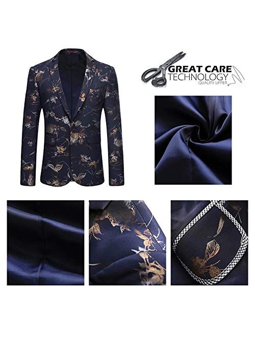 YFFUSHI Mens Dress Floral Suit Slim Fit Single Breasted Stylish Casual Printed Blazer Jacket