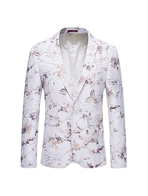 YFFUSHI Mens Dress Floral Suit Slim Fit Single Breasted Stylish Casual Printed Blazer Jacket