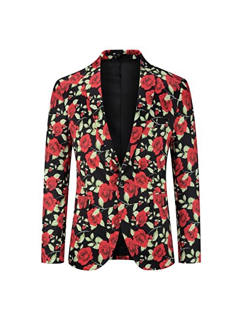 YFFUSHI Mens Dress Floral Suit Slim Fit Single Breasted Stylish Casual Printed Blazer Jacket