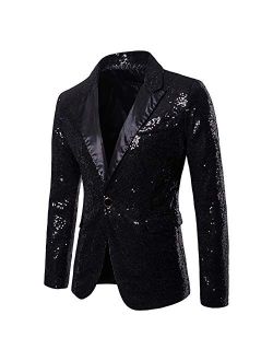 Mens One Button Sequin Dress Suit Jacket Party Festival Tuxedo Sport Coat