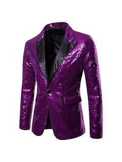 Mens One Button Sequin Dress Suit Jacket Party Festival Tuxedo Sport Coat