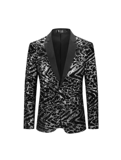 Mens One Button Sequin Dress Suit Jacket Party Festival Tuxedo Sport Coat