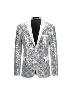 Mens One Button Sequin Dress Suit Jacket Party Festival Tuxedo Sport Coat