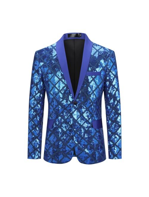 Cloudstyle Mens One Button Sequin Dress Suit Jacket Party Festival Tuxedo Sport Coat