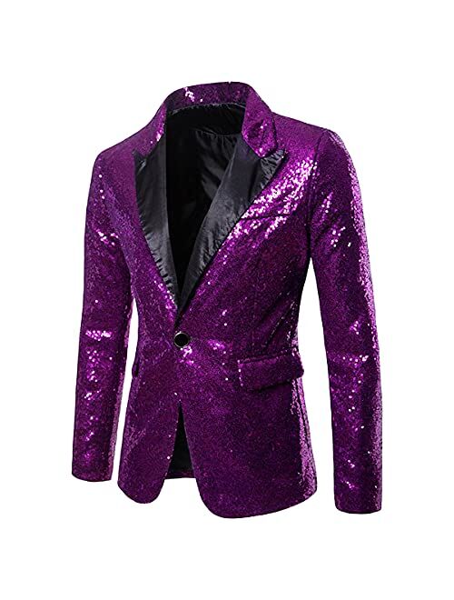 Cloudstyle Mens One Button Sequin Dress Suit Jacket Party Festival Tuxedo Sport Coat