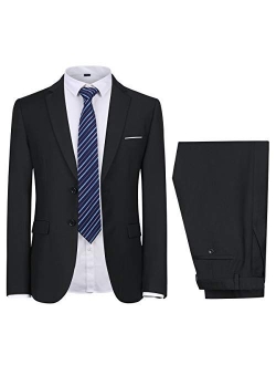 Men's 2-Piece Suits Slim Fit 2 Button Dress Suit Jacket Blazer & Pants Set