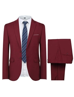 Men's 2-Piece Suits Slim Fit 2 Button Dress Suit Jacket Blazer & Pants Set