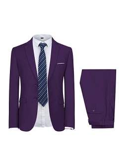 Men's 2-Piece Suits Slim Fit 2 Button Dress Suit Jacket Blazer & Pants Set