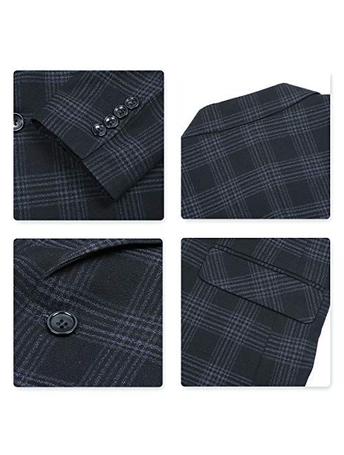 YFFUSHI Mens Plaid 3 Piece Suits Double Breasted Retro Slim Dress