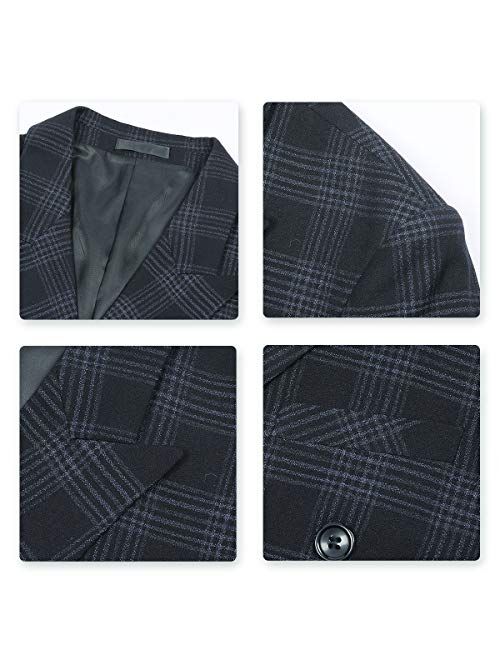 YFFUSHI Mens Plaid 3 Piece Suits Double Breasted Retro Slim Dress