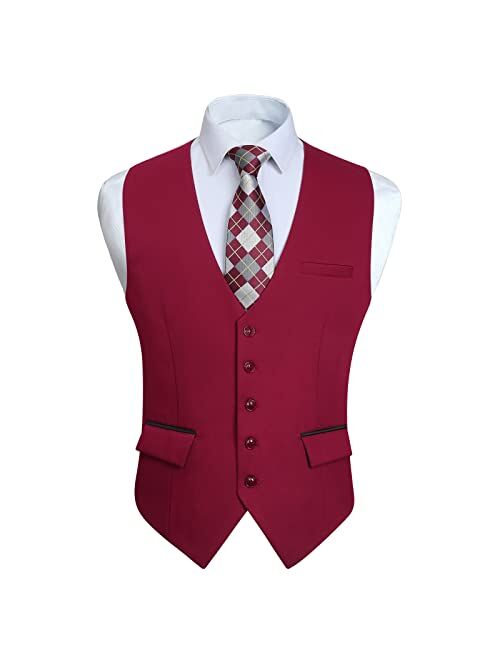 HISDERN Men's Suit Vest Formal Dress Vest for Men Slim Fit Wedding Vests Waistcoat for Suit or Tuxedo