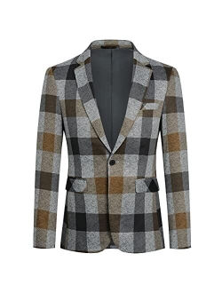 Boyland Men's Casual Suit Blazer Jackets Lightweight One Button Sport Coats Plaid Blazer