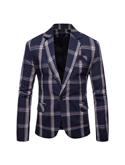 Boyland Men's Casual Suit Blazer Jackets Lightweight One Button Sport Coats Plaid Blazer