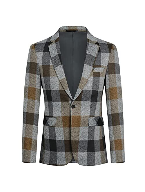 Boyland Men's Casual Suit Blazer Jackets Lightweight One Button Sport Coats Plaid Blazer