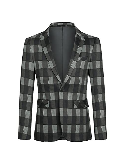 Boyland Men's Casual Suit Blazer Jackets Lightweight One Button Sport Coats Plaid Blazer