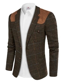 Mens British Wool Blend Suit Blazer Patchwork Tweed Sport Coats