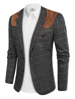 Mens British Wool Blend Suit Blazer Patchwork Tweed Sport Coats