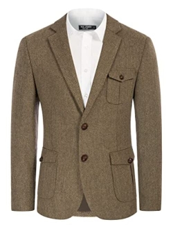 Mens British Wool Blend Suit Blazer Patchwork Tweed Sport Coats