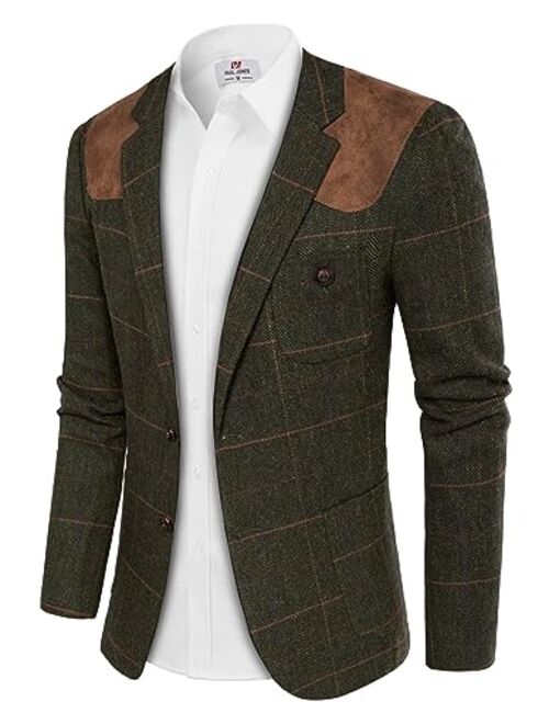 PJ PAUL JONES Mens British Wool Blend Suit Blazer Patchwork Tweed Sport Coats