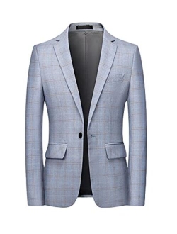 MOGU Men's Casual Suit Blazer Jackets Slim Fit Plaid Sports Coat