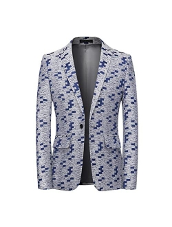 MOGU Men's Casual Suit Blazer Jackets Slim Fit Plaid Sports Coat