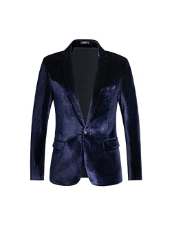 RONGKAI Mens Velvet Blazer Slim Fit Fashion Suit Jacket for Wedding Prom Dinner Party