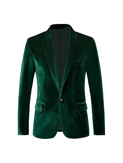 RONGKAI Mens Velvet Blazer Slim Fit Fashion Suit Jacket for Wedding Prom Dinner Party