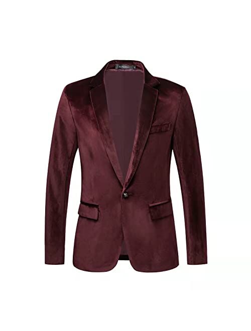 RONGKAI Mens Velvet Blazer Slim Fit Fashion Suit Jacket for Wedding Prom Dinner Party