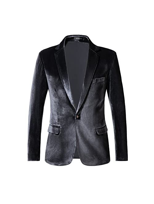 RONGKAI Mens Velvet Blazer Slim Fit Fashion Suit Jacket for Wedding Prom Dinner Party