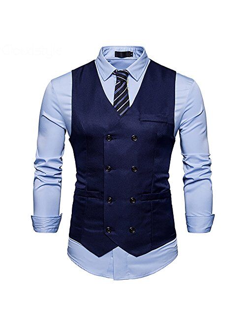 Cloudstyle Mens Vest Double Breasted V-Neck Slim Fit Formal Dress Vest Business Waistcoat