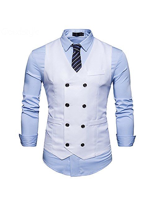 Cloudstyle Mens Vest Double Breasted V-Neck Slim Fit Formal Dress Vest Business Waistcoat