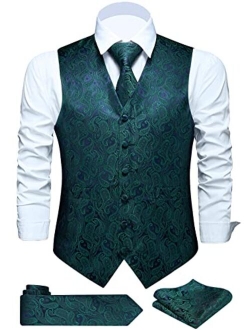 FAIMO Men's Suit Vests, Mens Vests Dress Waistcoat for Suit or Tuxedo, Business Formal Paisley Floral Vest for Men +Tie Set